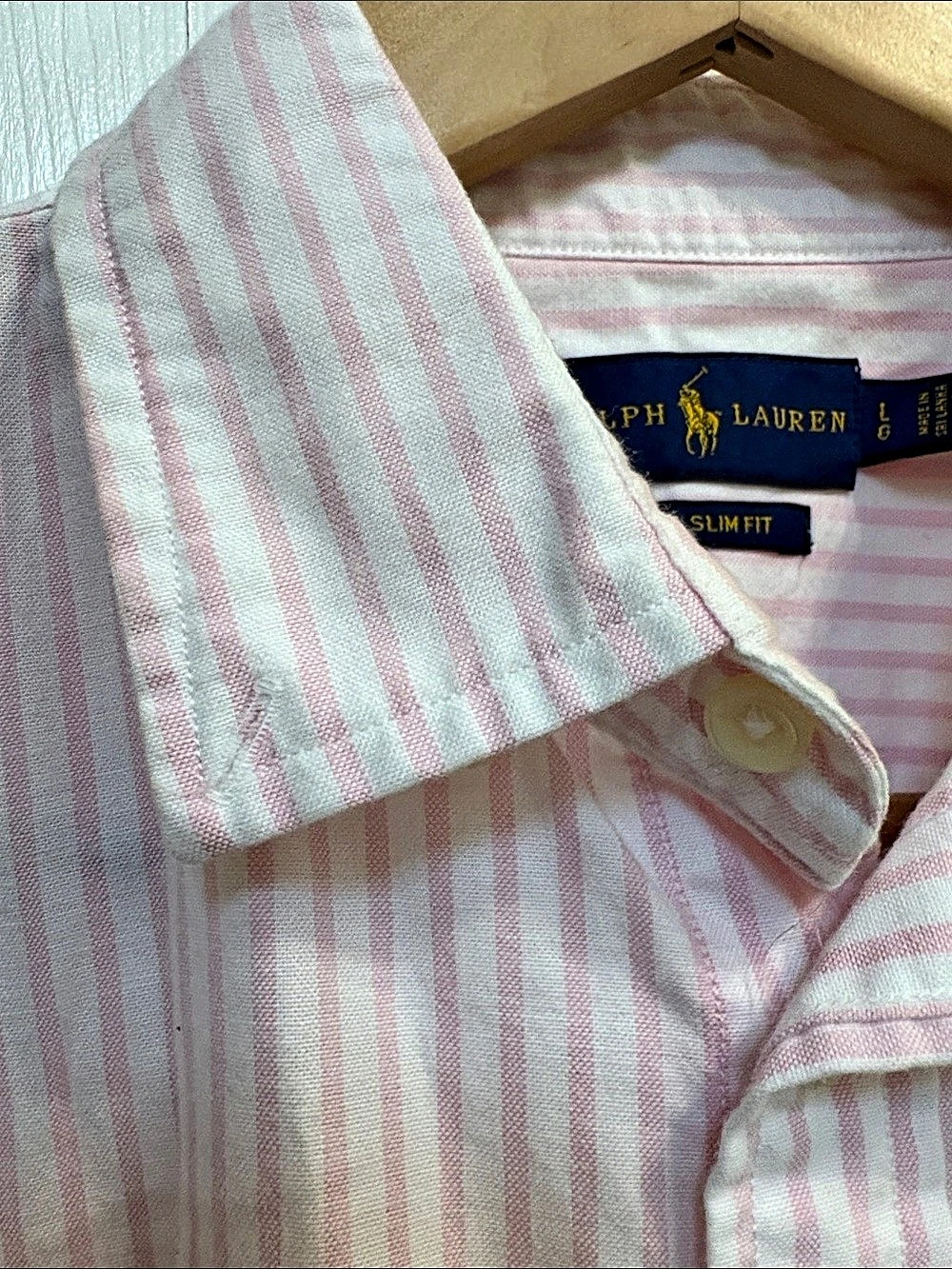 Ralph Lauren Pink White Striped Slim Fit Oxford Button Down Shirt Large - Picture 4 of 8
